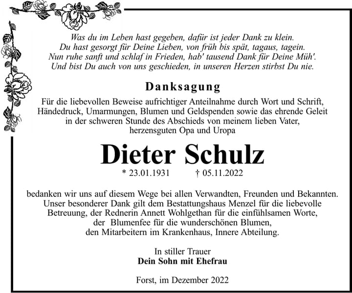 Danksagung Dieter Schulz