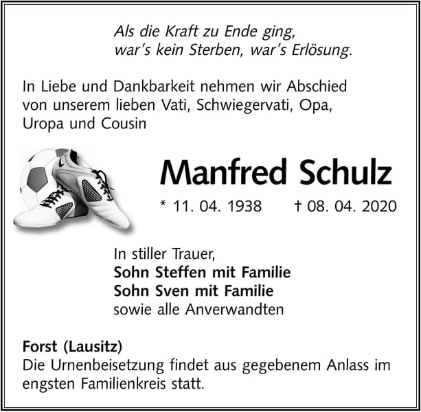 Traueranzeige Manfred Schulz