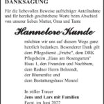 Danksagung Hannelore Kunde
