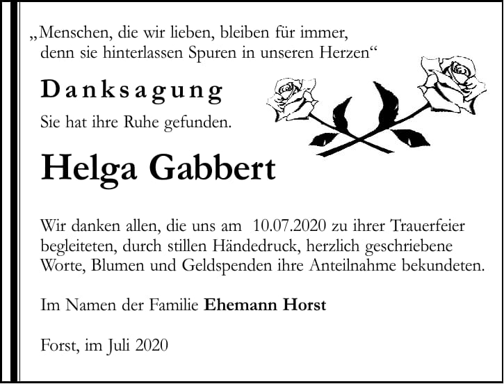 Danksagung Helga Gabbert