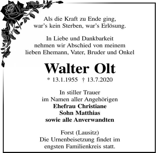 Traueranzeige Walter Olt