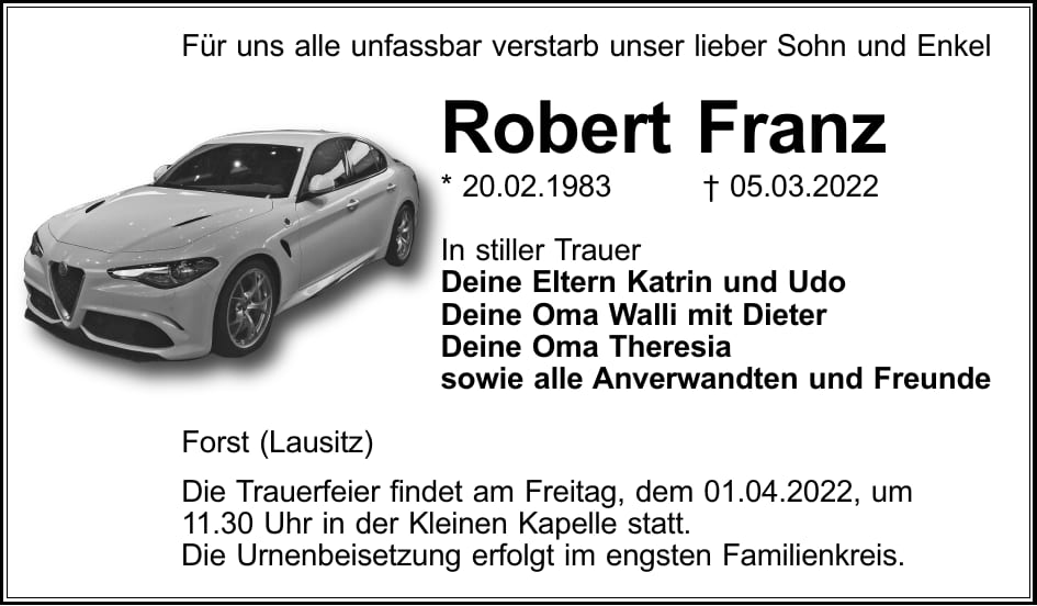 Traueranzeige Robert Franz