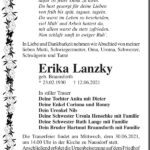 Traueranzeige Erika Lanzky, geb. Braunsforth