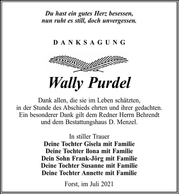 Danksagung Wally Purdel