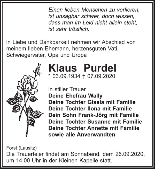 Traueranzeige Klaus Purdel