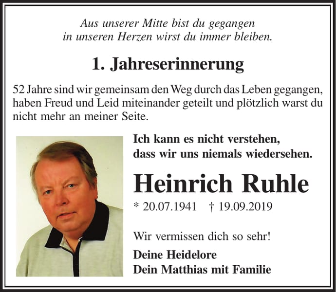 Jahresgedenken Heinrich Ruhle