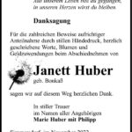 Danksagung Janett Huber, geb. Bonkaß