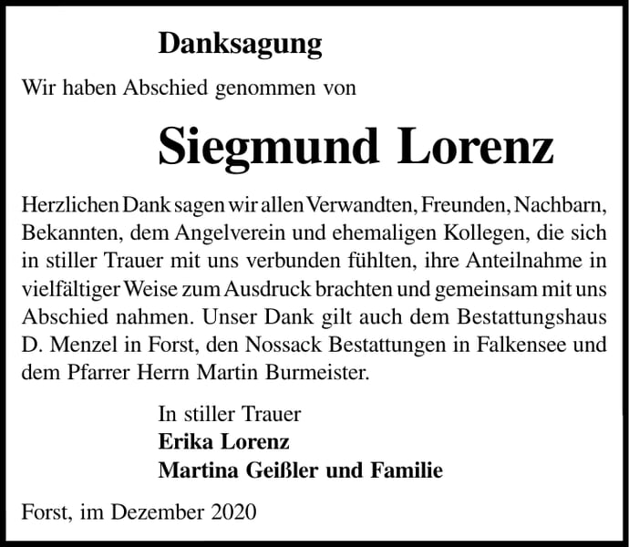 Danksagung Siegmund Lorenz