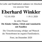 Traueranzeige Eberhard Winkler