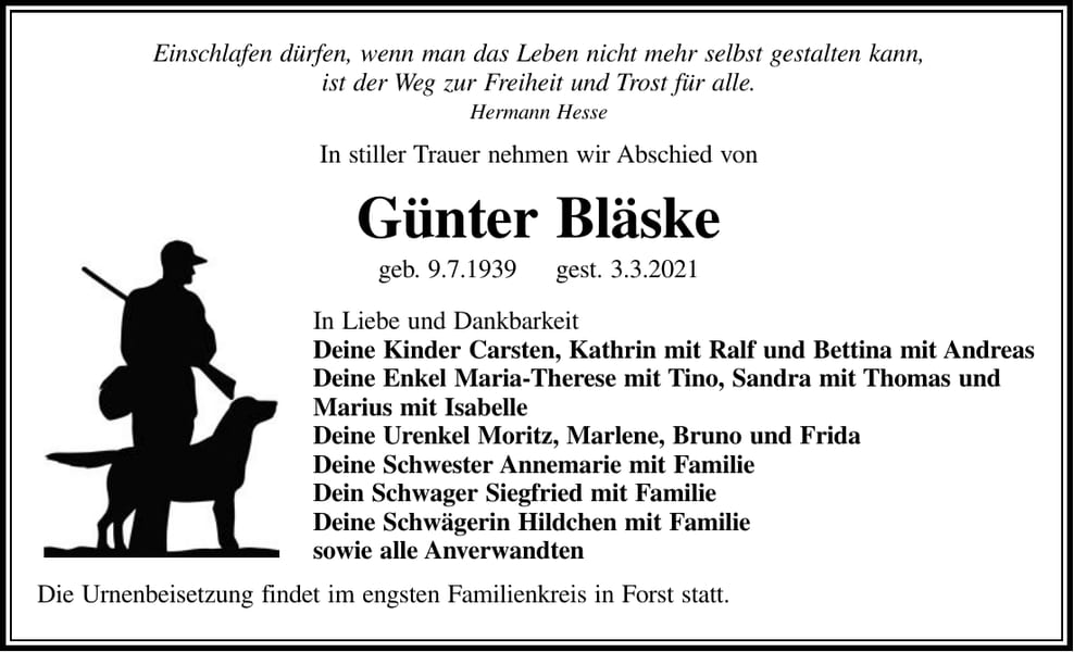 Traueranzeige Günter Bläske