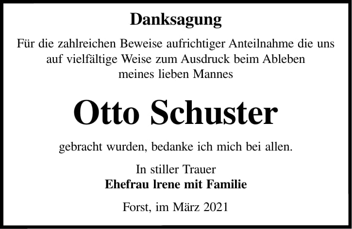 Danksagung Otto Schuster