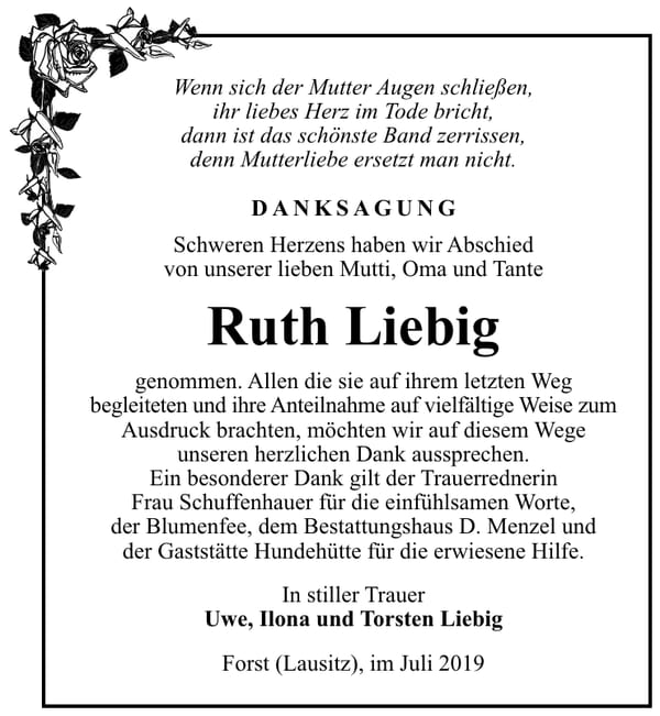 Traueranzeige Ruth Liebig