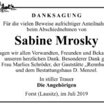 Traueranzeige Sabine Mrosky