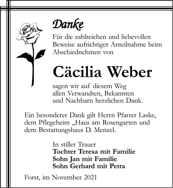 Danksagung Cäcilia Weber