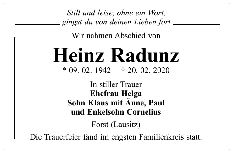 Traueranzeige Heinz Radunz