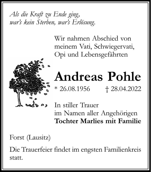 Traueranzeige Andreas Pohle