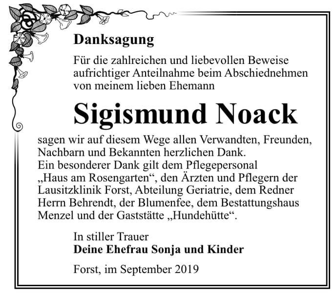 Danksagung Sigismund Noack