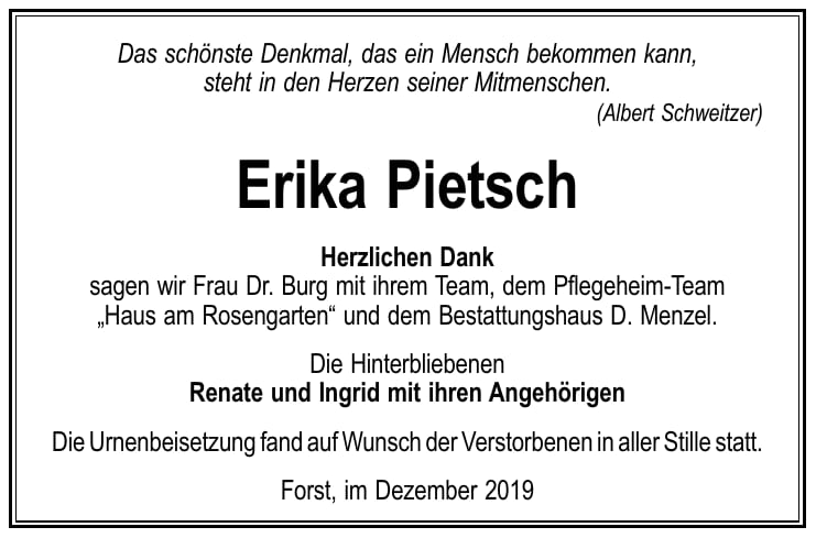 Danksagung Erika Pietsch