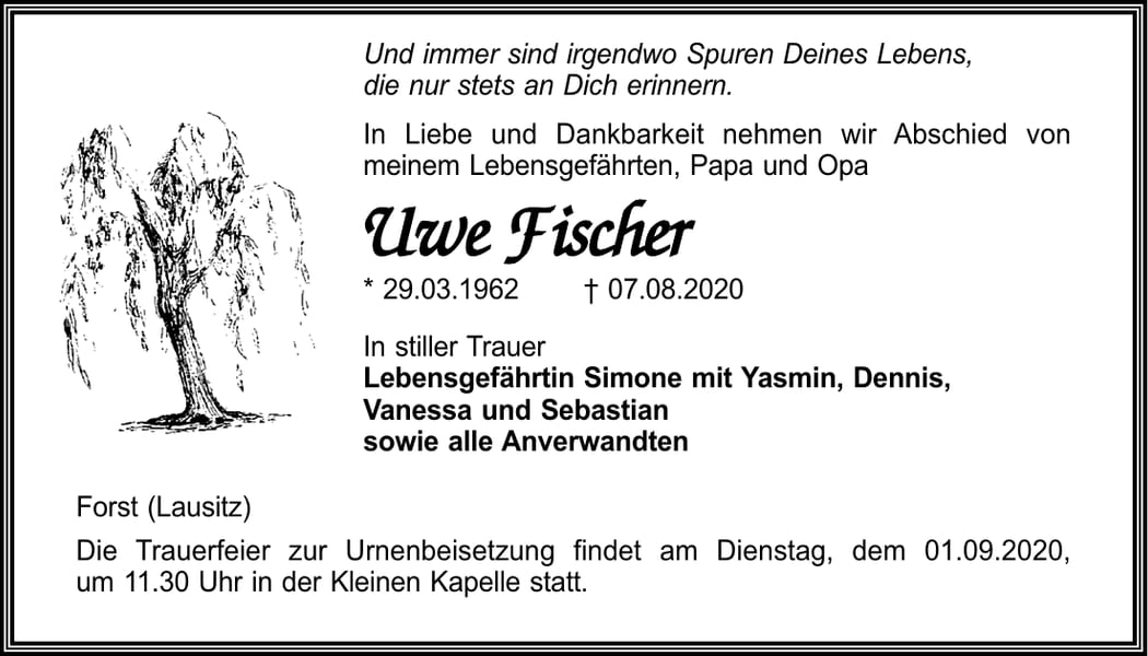 Traueranzeige Uwe Fischer