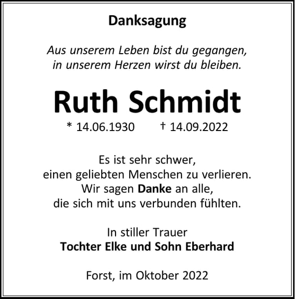 Danksagung Ruth Schmidt