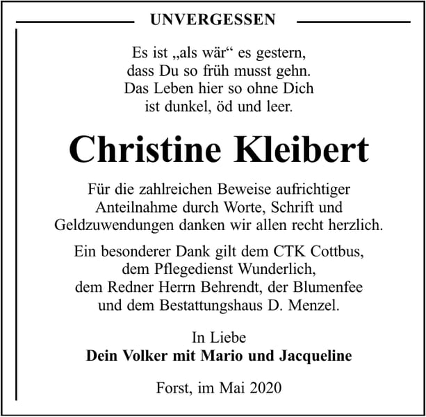 Danksagung Christine Kleibert