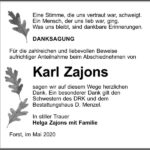 Danksagung Karl Zajons