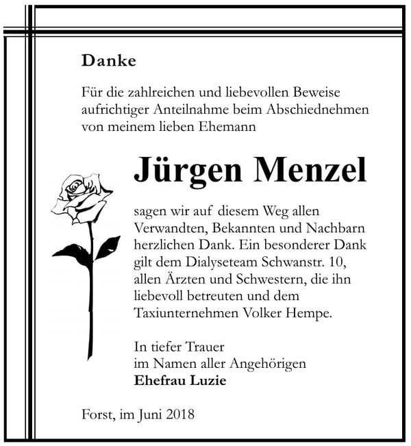 Danksagung Jürgen Menzel