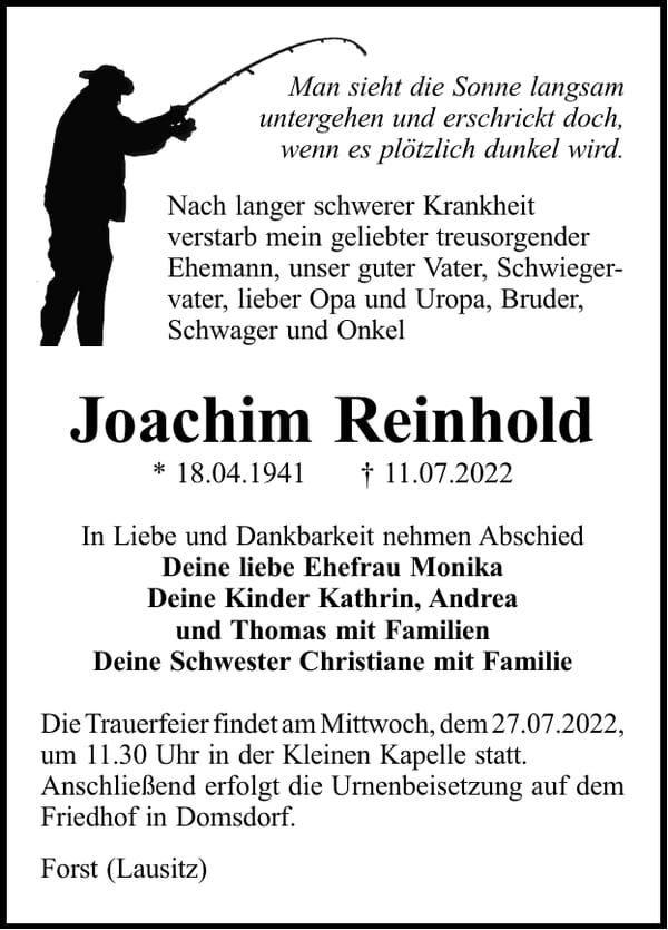 Traueranzeige Joachim Reinhold