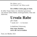 Traueranzeige Ursula Rabe, geb. Gnade