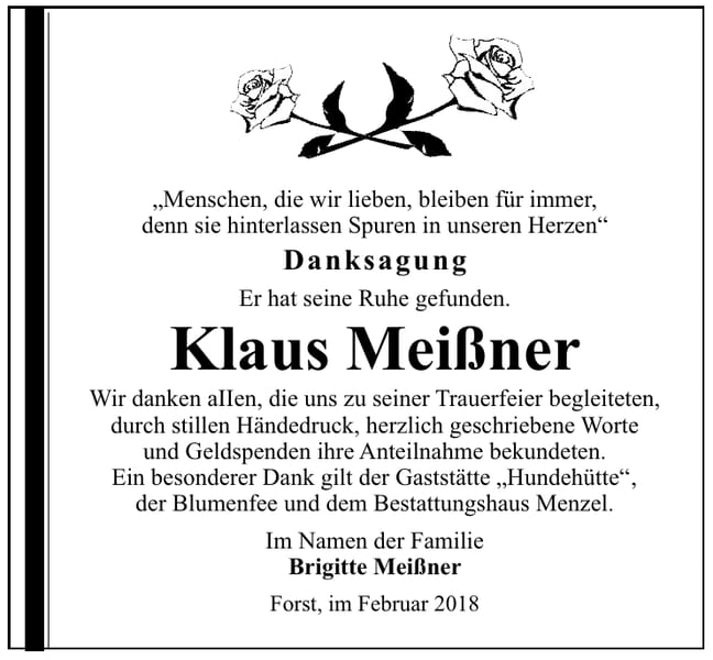 Danksagung Klaus Meißner