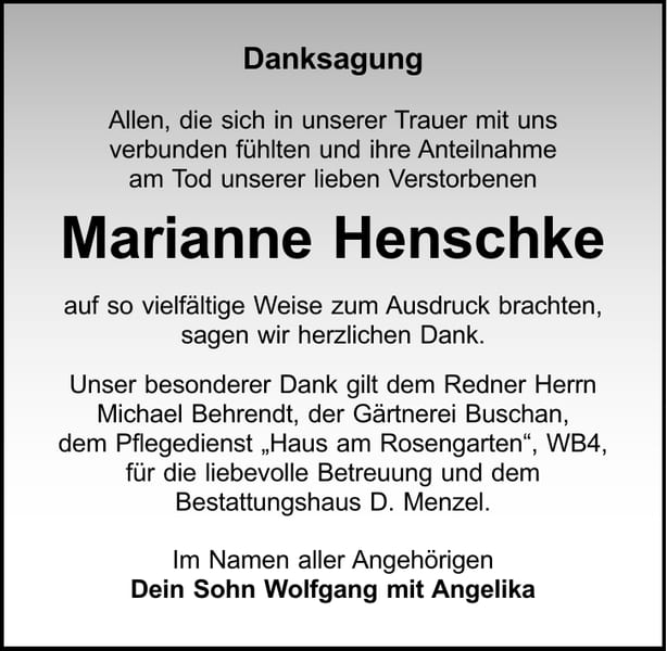 Danksagung Marianne Henschke