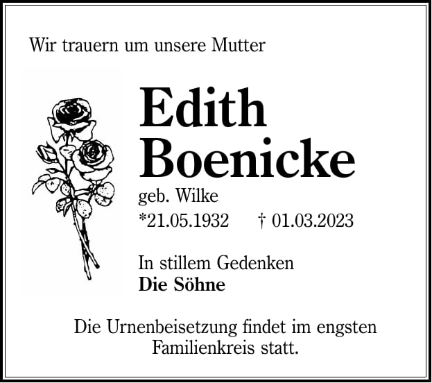 Traueranzeige Edith Boenicke, geb. Wilke