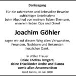 Danksagung Joachim Göhler