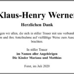Danksagung Klaus-Henry Werner