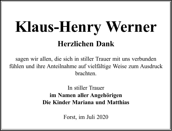 Danksagung Klaus-Henry Werner
