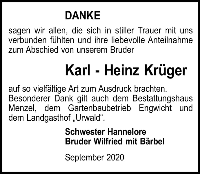 Danksagung Karl - Heinz Krüger