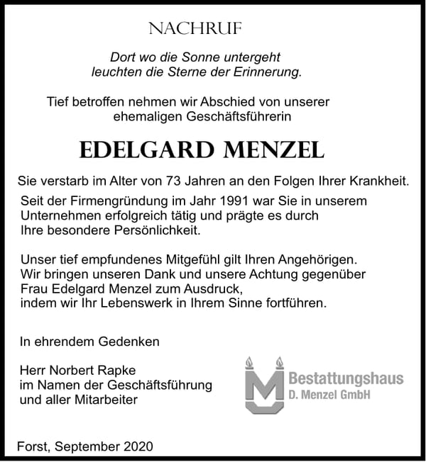 Danksagung Edelgard Menzel