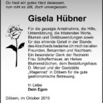 Danksagung Gisela Hübner