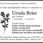 Traueranzeige Ursula Beier, geb. Lehmann