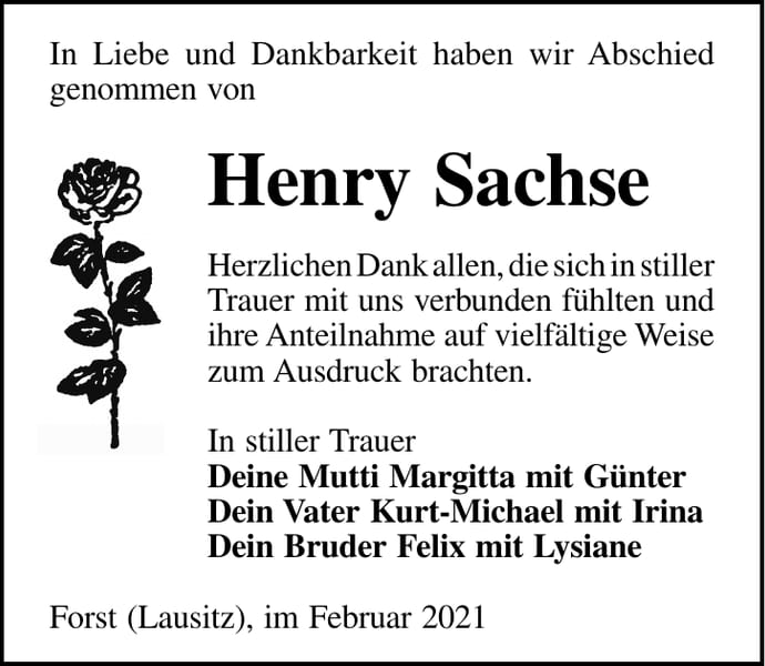 Danksagung Henry Sachse