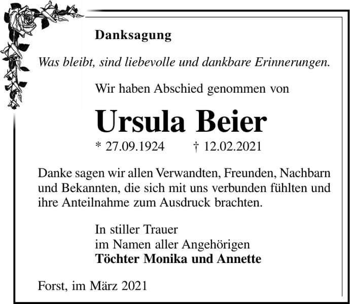Danksagung Ursula Beier