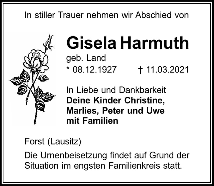 Traueranzeige Gisela Harmuth, geb. Land