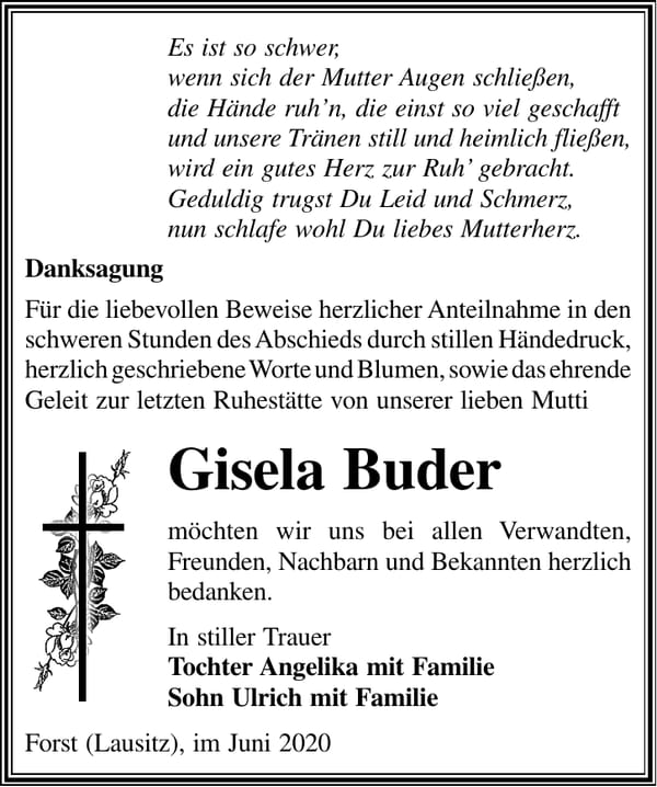 Danksagung Gisela Buder