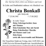 Traueranzeige Christa Bonkaß, geb. Kalyciok