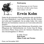 Danksagung Erwin Kolm