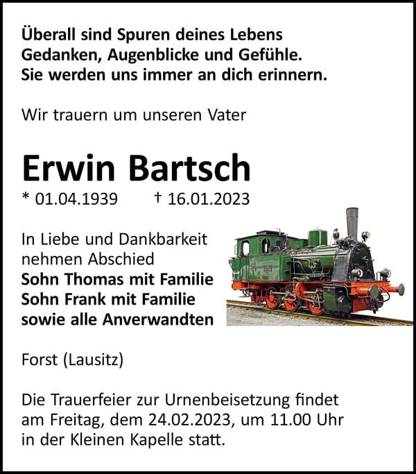 Traueranzeige Erwin Bartsch