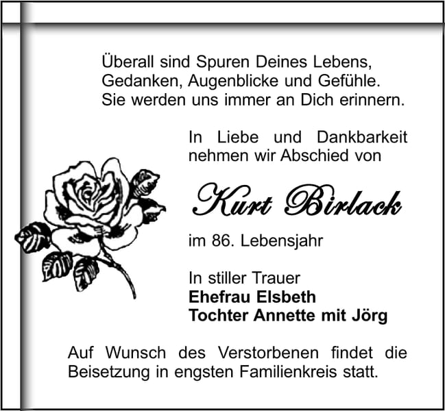 Traueranzeige Kurt Birlack