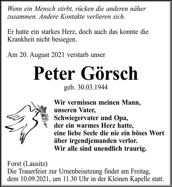 Traueranzeige Peter Görsch