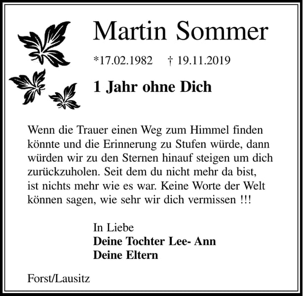 Jahresgedenken Martin Sommer