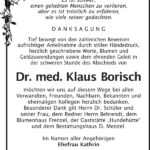 Danksagung Dr. med. Klaus Borisch